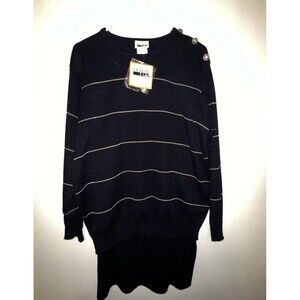 NWT Vintage Leslie Fay Knit Sweater & Skirt Set - Navy with Gold Stripes - Sz 18